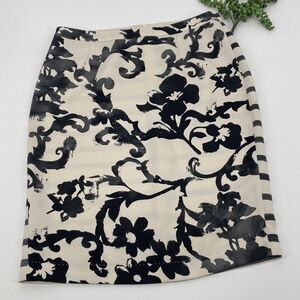 Moschino Cheap & Chic Women's Floral‎ & Striped Print Pencil Skirt Cream Black 6
